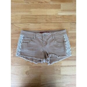 Boho Coquette Festival Summer Y2K Bongo Khaki Denim Shorts 9